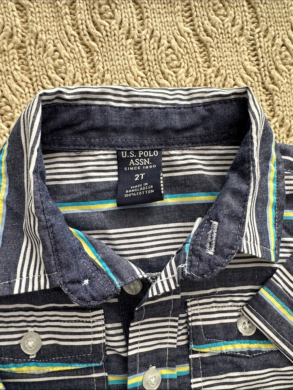 U.S. Polo Assn. Navy Striped Button-Down Shirt with Teal & Yellow Accents